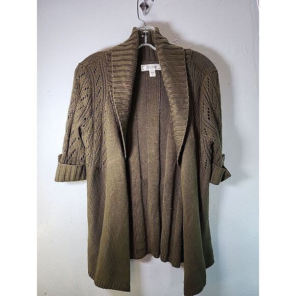 Decree Sweaters - Decree Cardigan Sweater Women Medium Dark Green Knit Open Short Sleeve